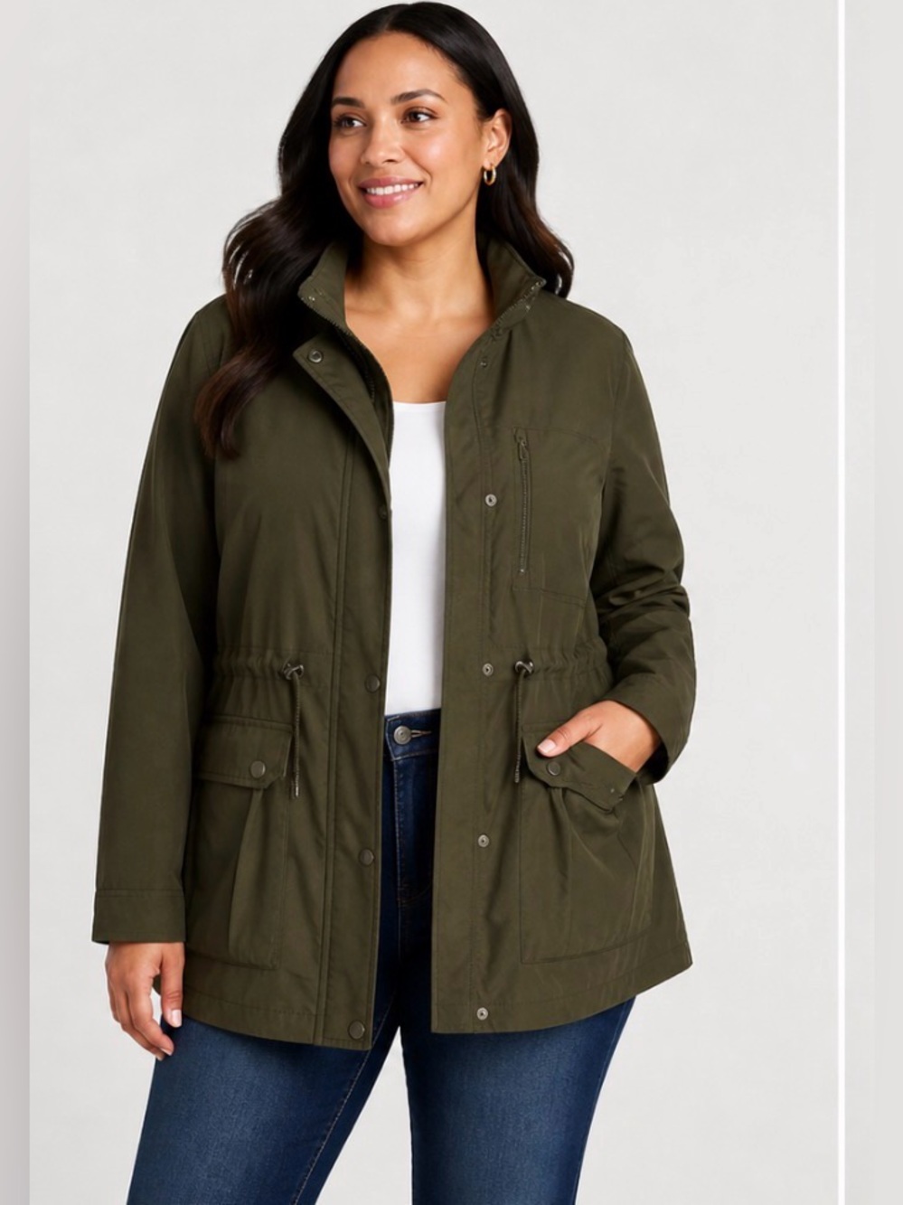 J.Crew XXL Olive Perfect Rain Jacket Utility Parka Hooded Cinch Waist Outdoor